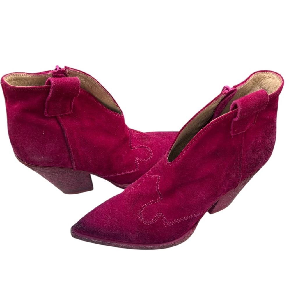 Vince Camuto suede lather Fuchsia Heeled Elmiora Ankle boots sz 37 pointed toe - Picture 5 of 11